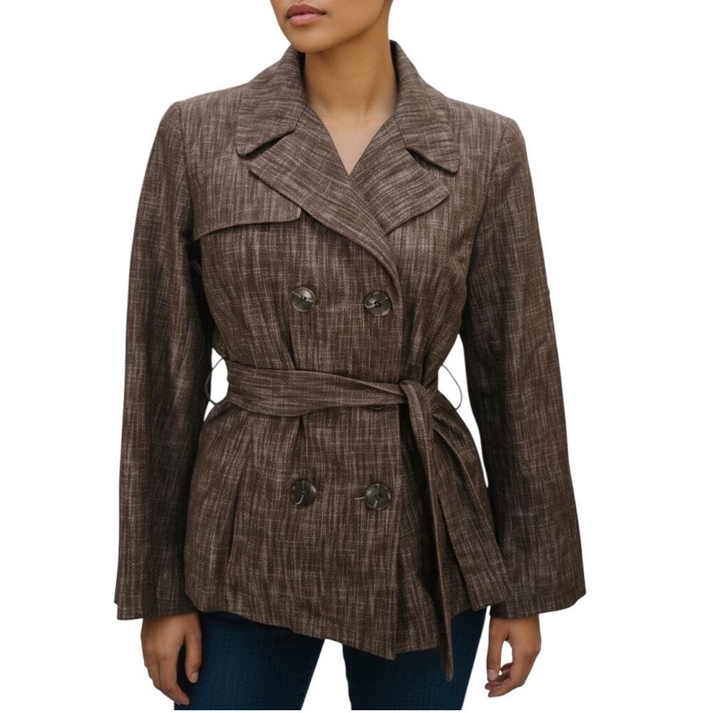 Sandro Sportswear Brown Tie Waist Button Front Belted Jacket Size Large